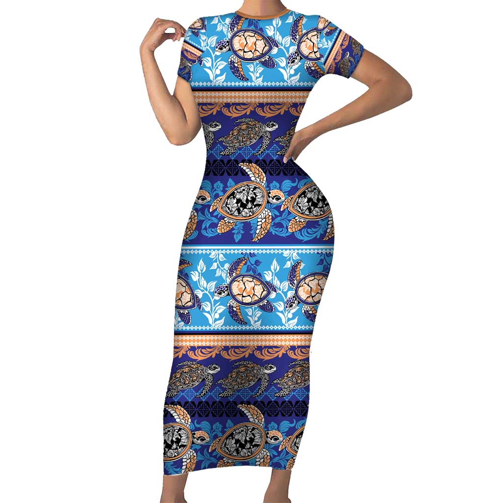 Hawaii Turtles Pattern Special Blue Family Matching Short Sleeve Bodycon Dress and Hawaiian Shirt - Polynesian Pride