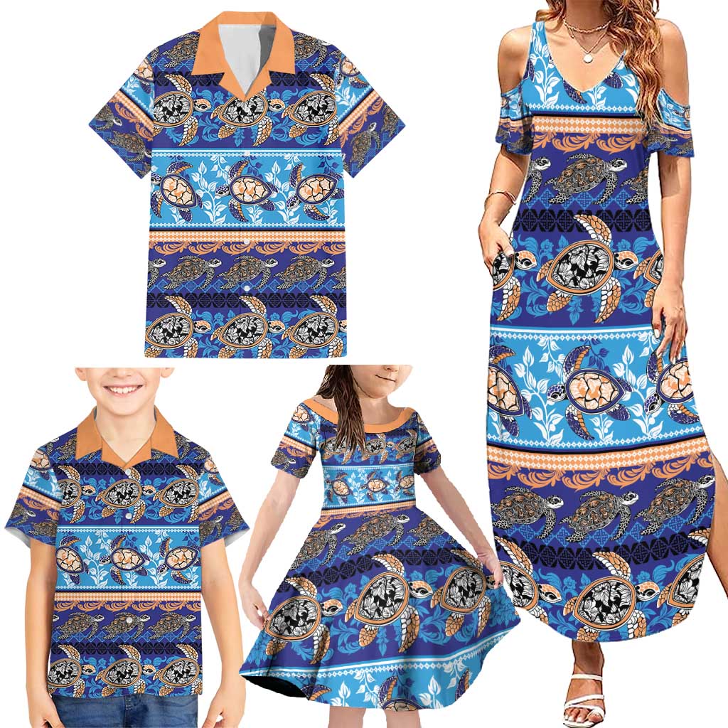 Hawaii Turtles Pattern Special Blue Family Matching Summer Maxi Dress and Hawaiian Shirt - Polynesian Pride
