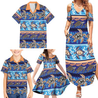 Hawaii Turtles Pattern Special Blue Family Matching Summer Maxi Dress and Hawaiian Shirt - Polynesian Pride