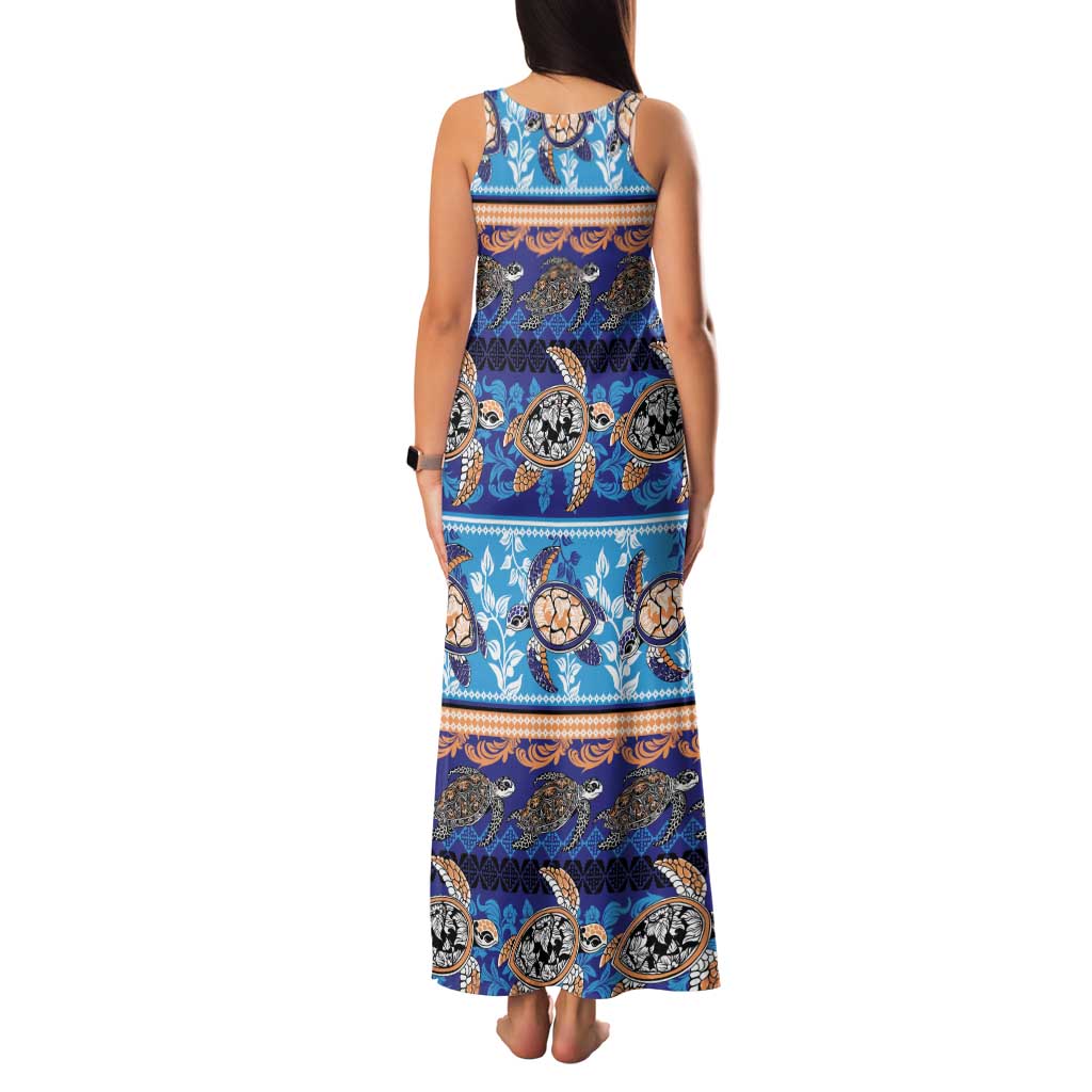 Hawaii Turtles Pattern Special Blue Family Matching Tank Maxi Dress and Hawaiian Shirt - Polynesian Pride