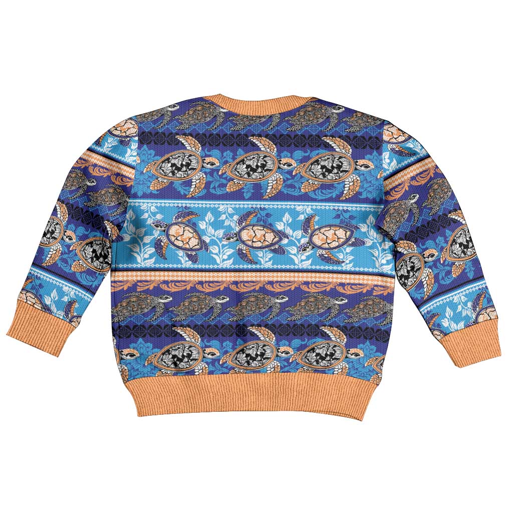 Hawaii Turtles Pattern Special Blue Kid Ugly Christmas Sweater - Polynesian Pride