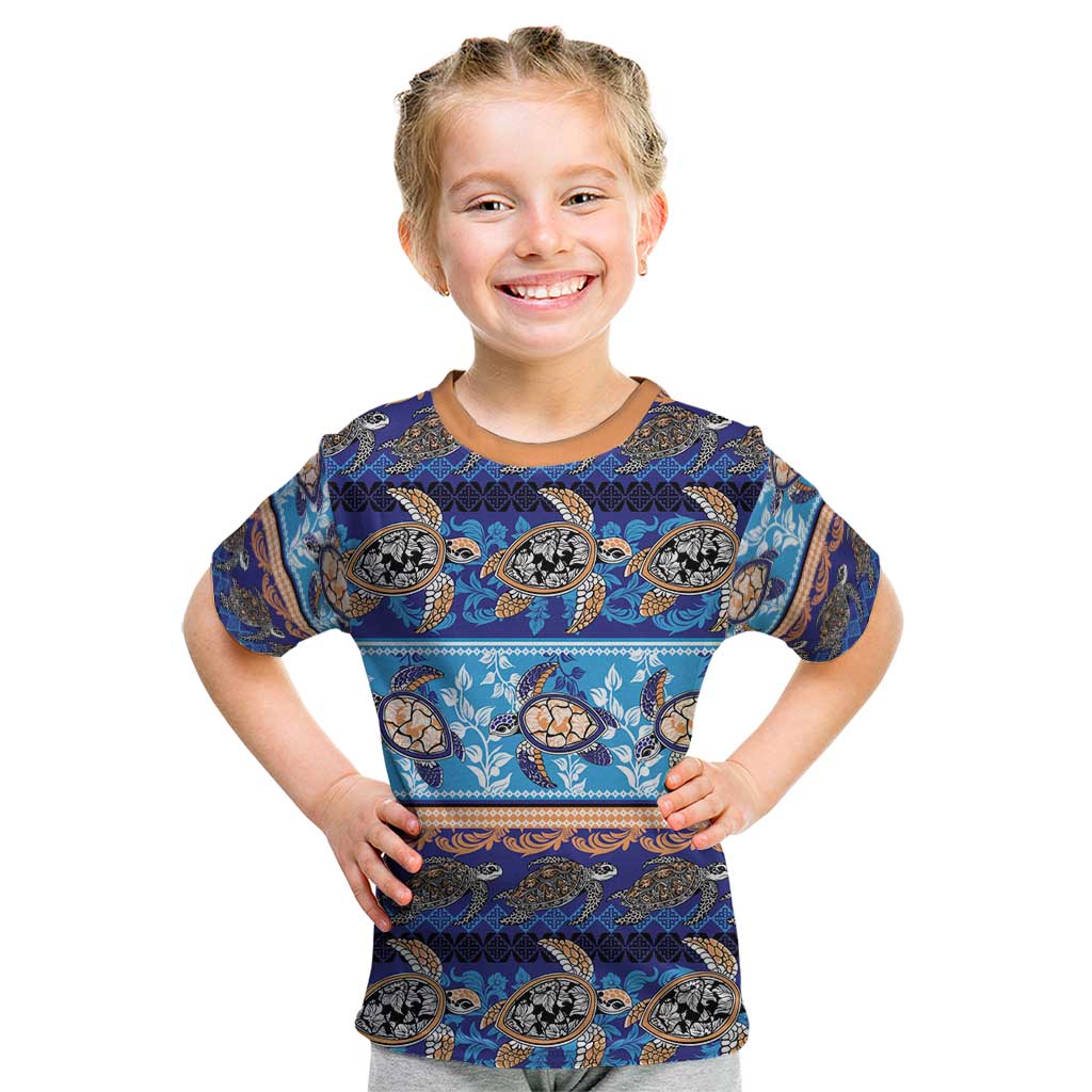 Hawaii Turtles Pattern Special Blue Kid T Shirt - Polynesian Pride