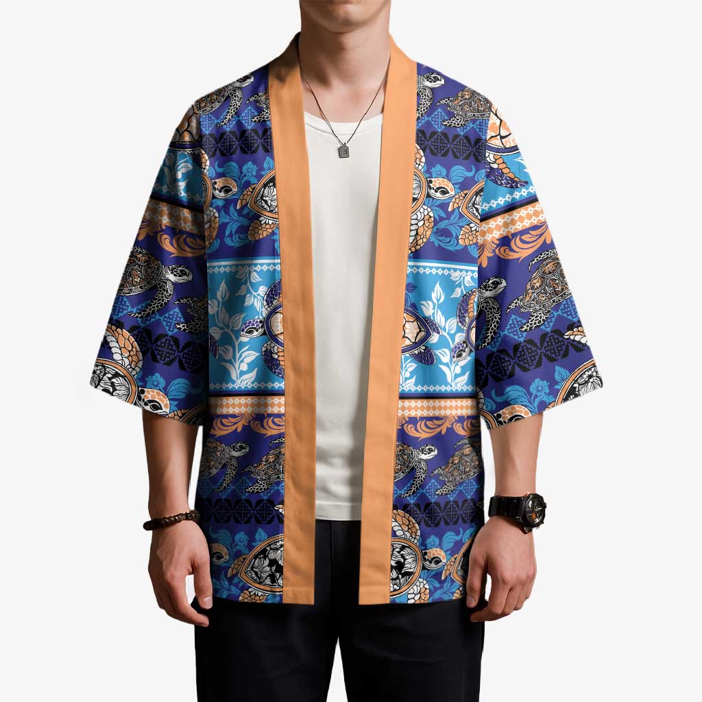Hawaii Turtles Pattern Special Blue Kimono - Polynesian Pride