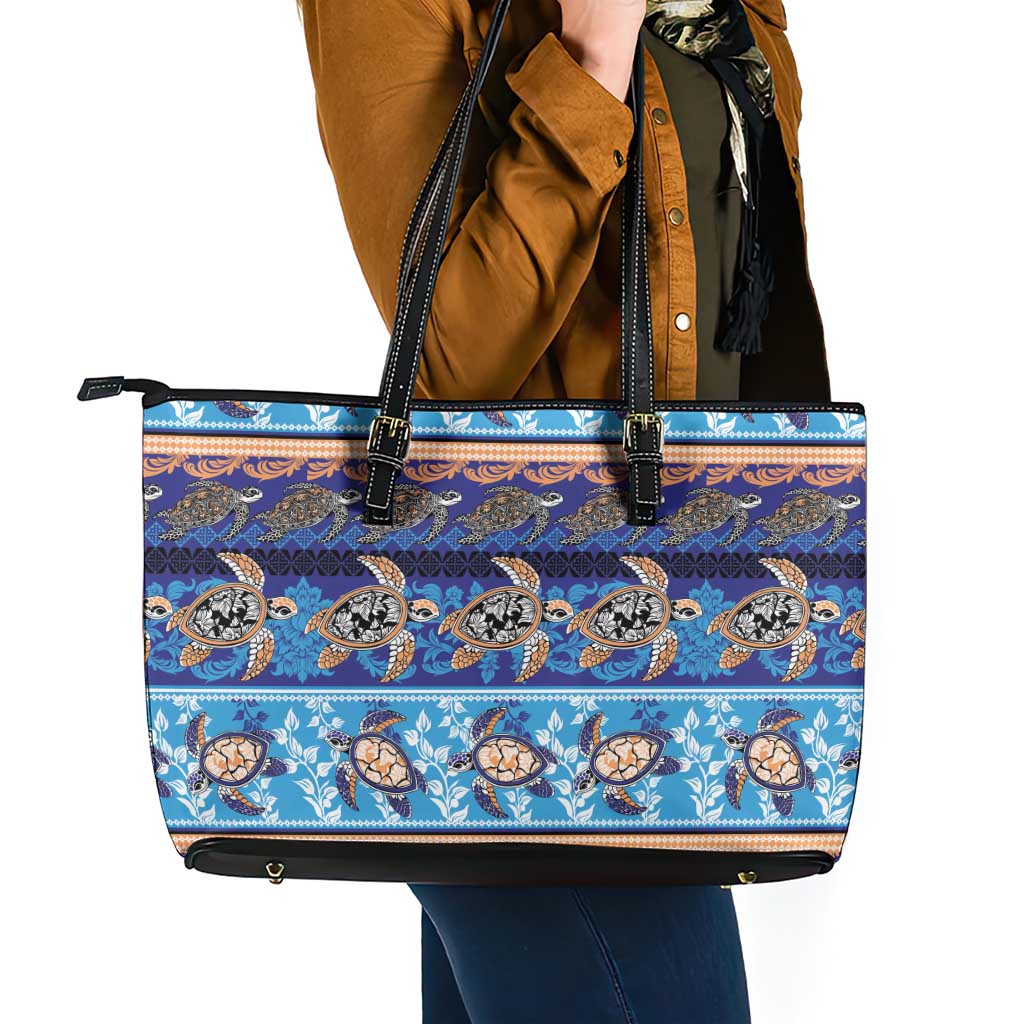 Hawaii Turtles Pattern Special Blue Leather Tote Bag LT01 - Polynesian Pride