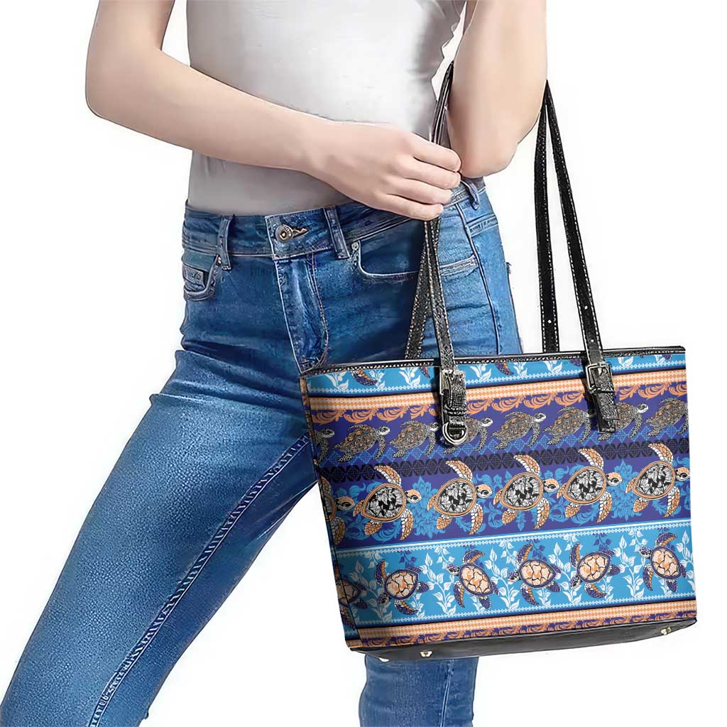 Hawaii Turtles Pattern Special Blue Leather Tote Bag LT01 - Polynesian Pride