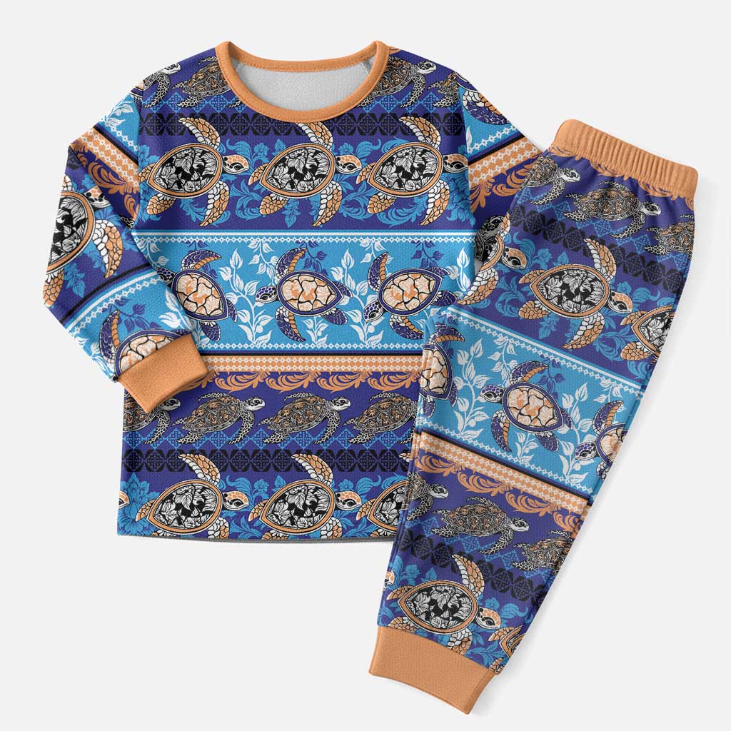 Hawaii Turtles Pattern Special Blue Christmas Pajama Set - Polynesian Pride