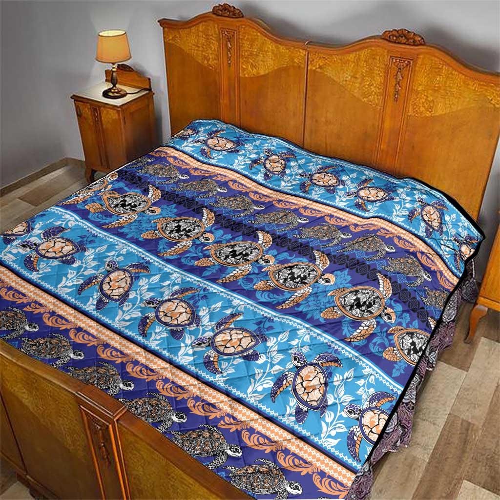 Hawaii Turtles Pattern Special Blue Quilt - Polynesian Pride