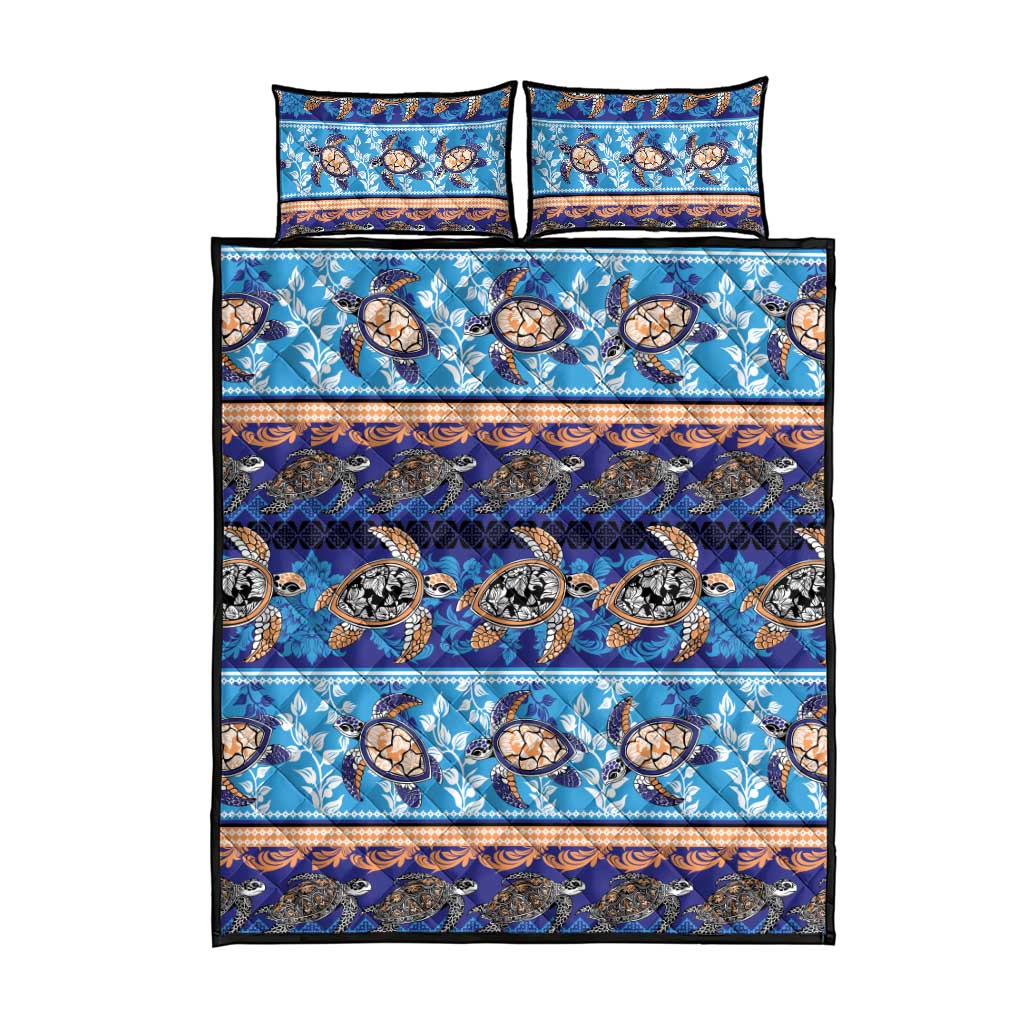 Hawaii Turtles Pattern Special Blue Quilt Bed Set - Polynesian Pride