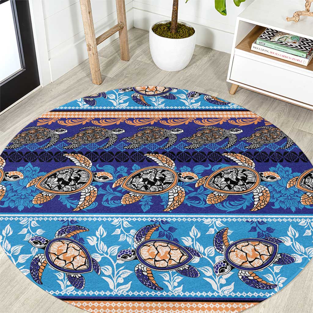 Hawaii Turtles Pattern Special Blue Round Carpet LT01 Blue - Polynesian Pride