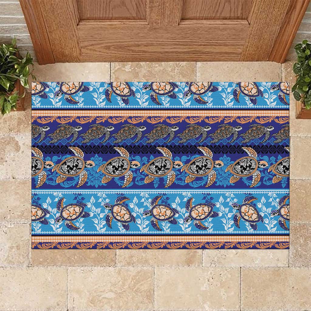 Hawaii Turtles Pattern Special Blue Rubber Doormat - Polynesian Pride