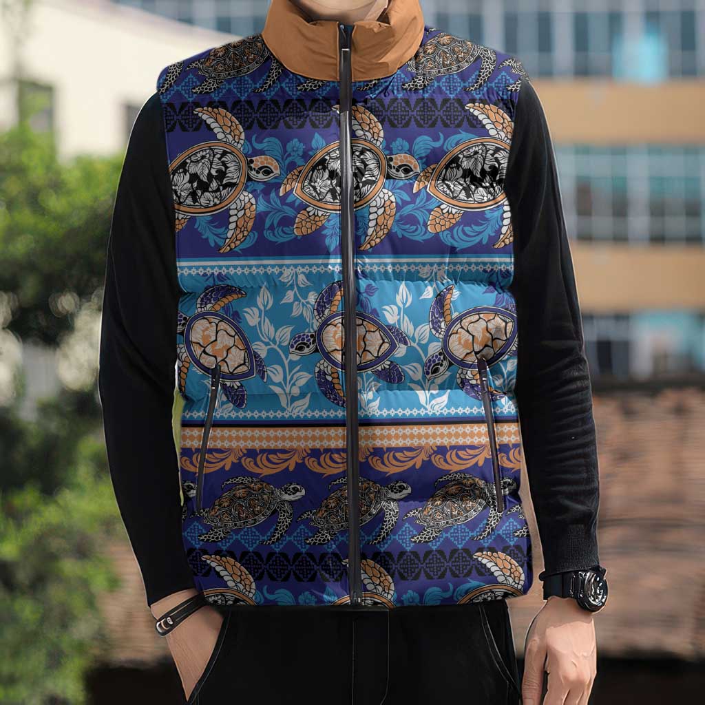 Hawaii Turtles Pattern Special Blue Sleeveless Puffer Jacket - Polynesian Pride