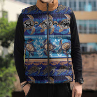Hawaii Turtles Pattern Special Blue Sleeveless Puffer Jacket - Polynesian Pride