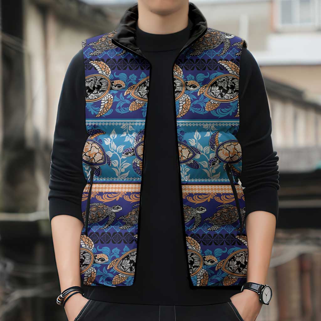 Hawaii Turtles Pattern Special Blue Sleeveless Puffer Jacket - Polynesian Pride