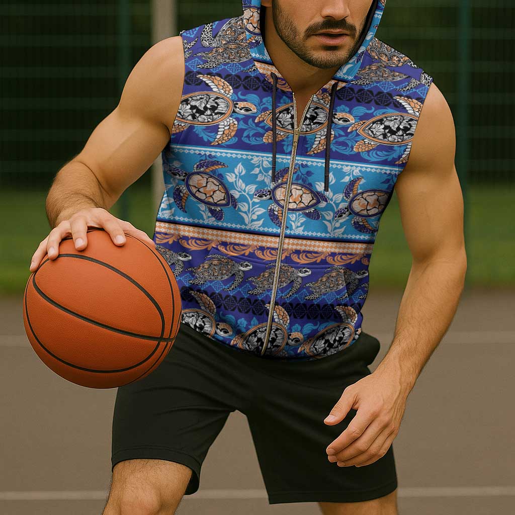 Hawaii Turtles Pattern Special Blue Sleeveless Zip Hoodie - Polynesian Pride