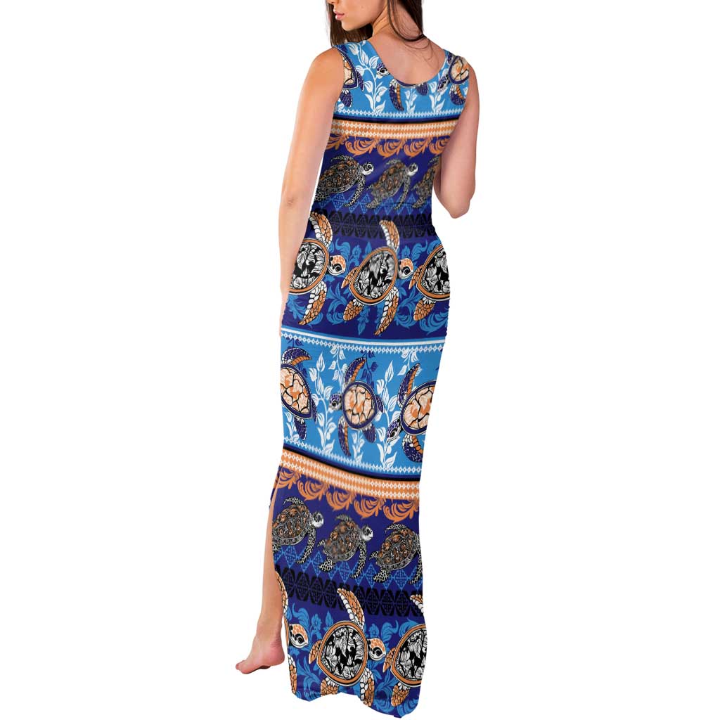 Hawaii Turtles Pattern Special Blue Tank Maxi Dress - Polynesian Pride