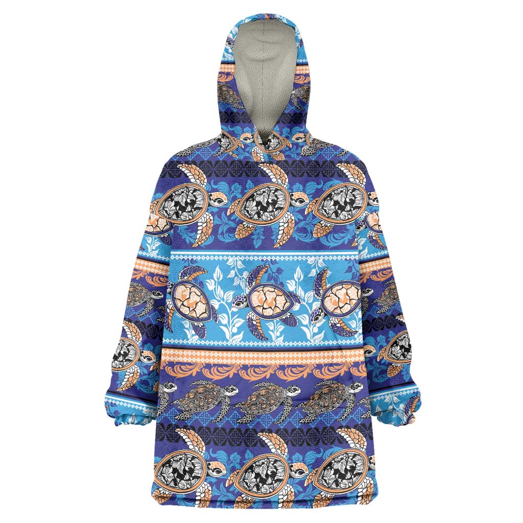 Hawaii Turtles Pattern Special Blue Wearable Blanket Hoodie LT01 One Size Blue - Polynesian Pride