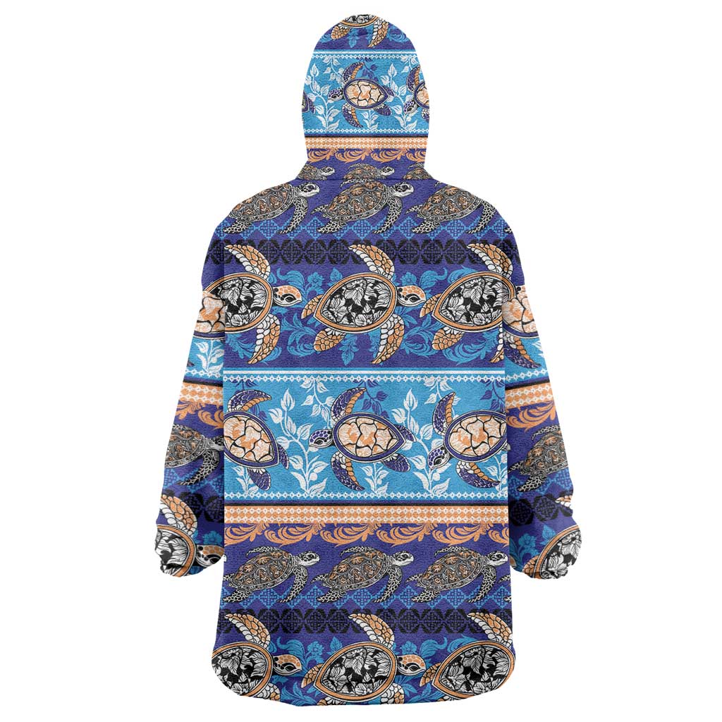 Hawaii Turtles Pattern Special Blue Wearable Blanket Hoodie - Polynesian Pride