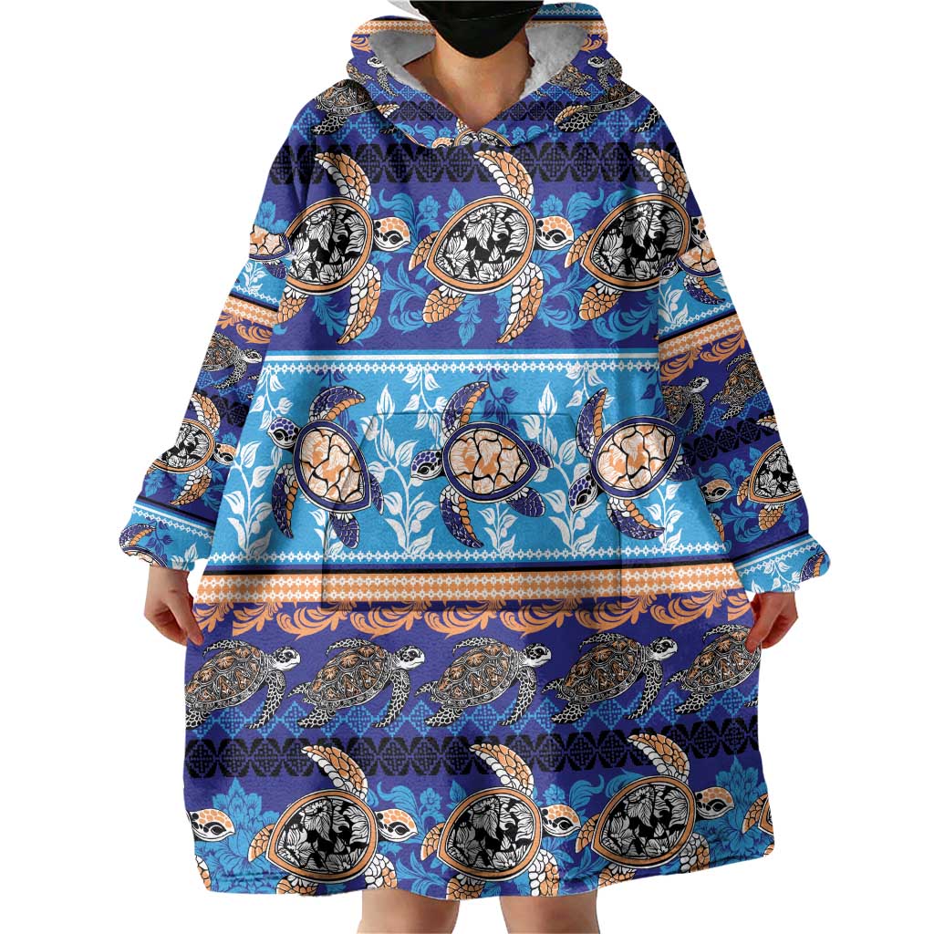 Hawaii Turtles Pattern Special Blue Wearable Blanket Hoodie - Polynesian Pride