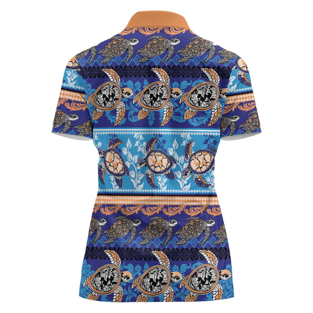 Hawaii Turtles Pattern Special Blue Women Polo Shirt - Polynesian Pride