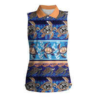 Hawaii Turtles Pattern Special Blue Women Sleeveless Polo Shirt LT01 Female Blue - Polynesian Pride