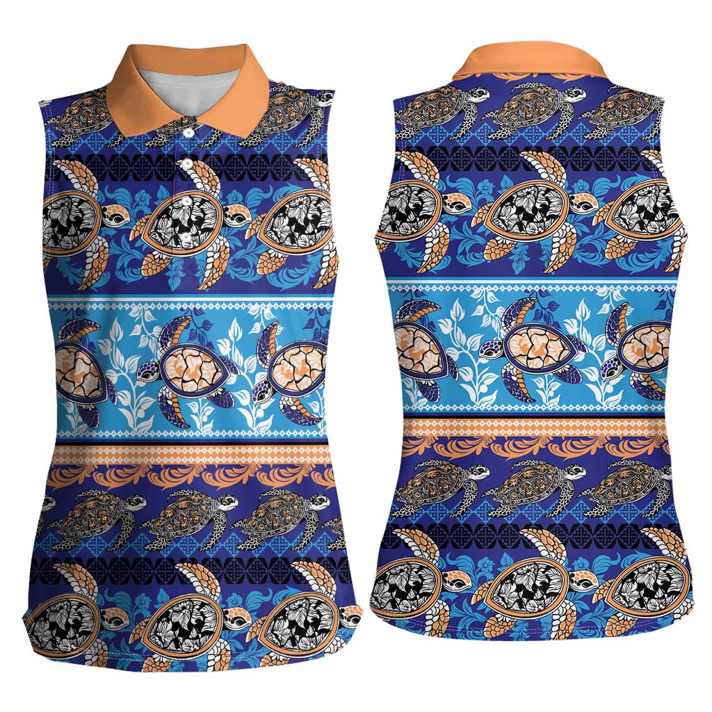 Hawaii Turtles Pattern Special Blue Women Sleeveless Polo Shirt LT01 - Polynesian Pride