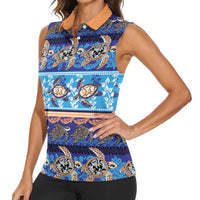 Hawaii Turtles Pattern Special Blue Women Sleeveless Polo Shirt LT01 - Polynesian Pride