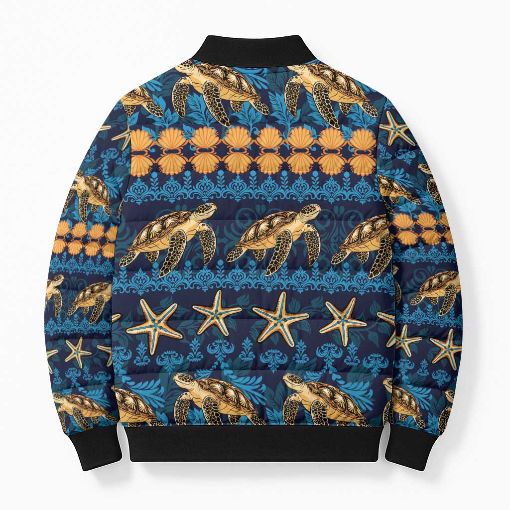 Hawaii Turtles Starfish Unique Pattern Bomber Puffer Jacket - Polynesian Pride
