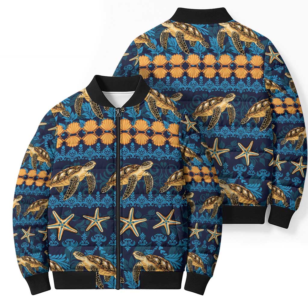 Hawaii Turtles Starfish Unique Pattern Bomber Puffer Jacket - Polynesian Pride