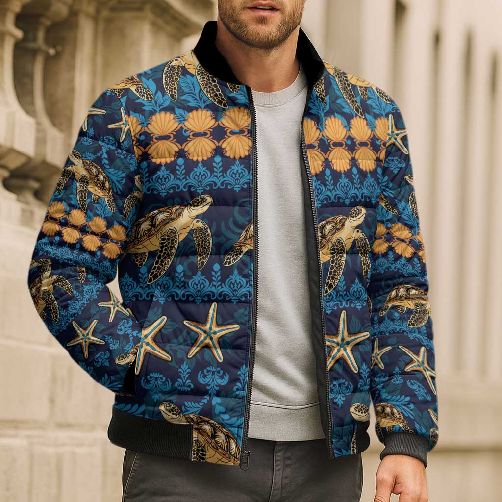 Hawaii Turtles Starfish Unique Pattern Bomber Puffer Jacket - Polynesian Pride