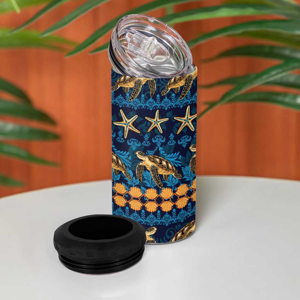 Hawaii Turtles Starfish Unique Pattern 4 in 1 Can Cooler Tumbler - Polynesian Pride