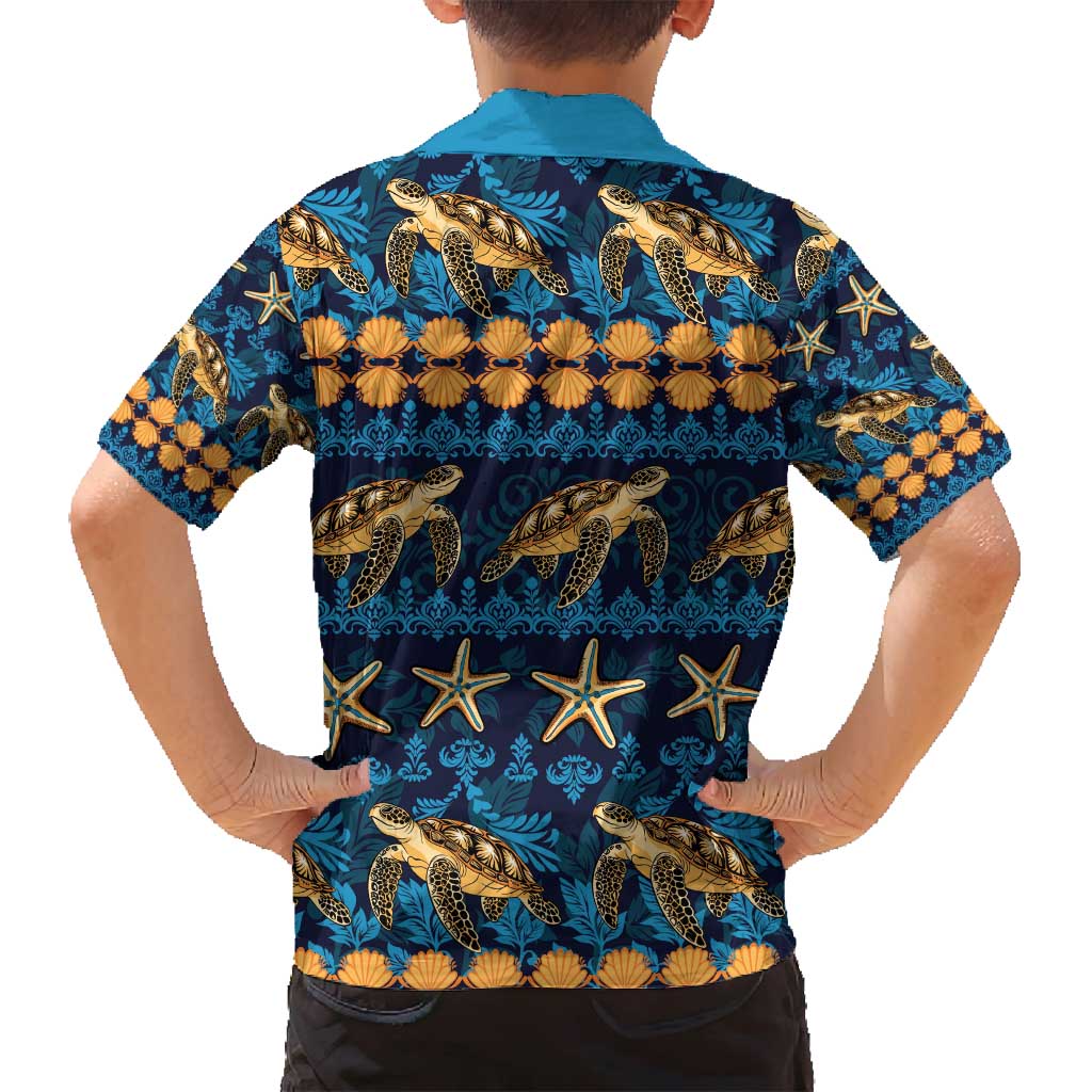 Hawaii Turtles Starfish Unique Pattern Family Matching Long Sleeve Bodycon Dress and Hawaiian Shirt - Polynesian Pride
