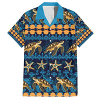 Hawaii Turtles Starfish Unique Pattern Family Matching Long Sleeve Bodycon Dress and Hawaiian Shirt - Polynesian Pride