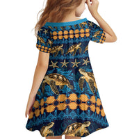 Hawaii Turtles Starfish Unique Pattern Family Matching Off Shoulder Short Dress and Hawaiian Shirt - Polynesian Pride