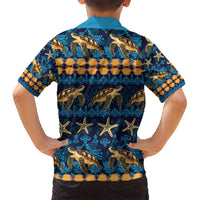 Hawaii Turtles Starfish Unique Pattern Family Matching Short Sleeve Bodycon Dress and Hawaiian Shirt - Polynesian Pride