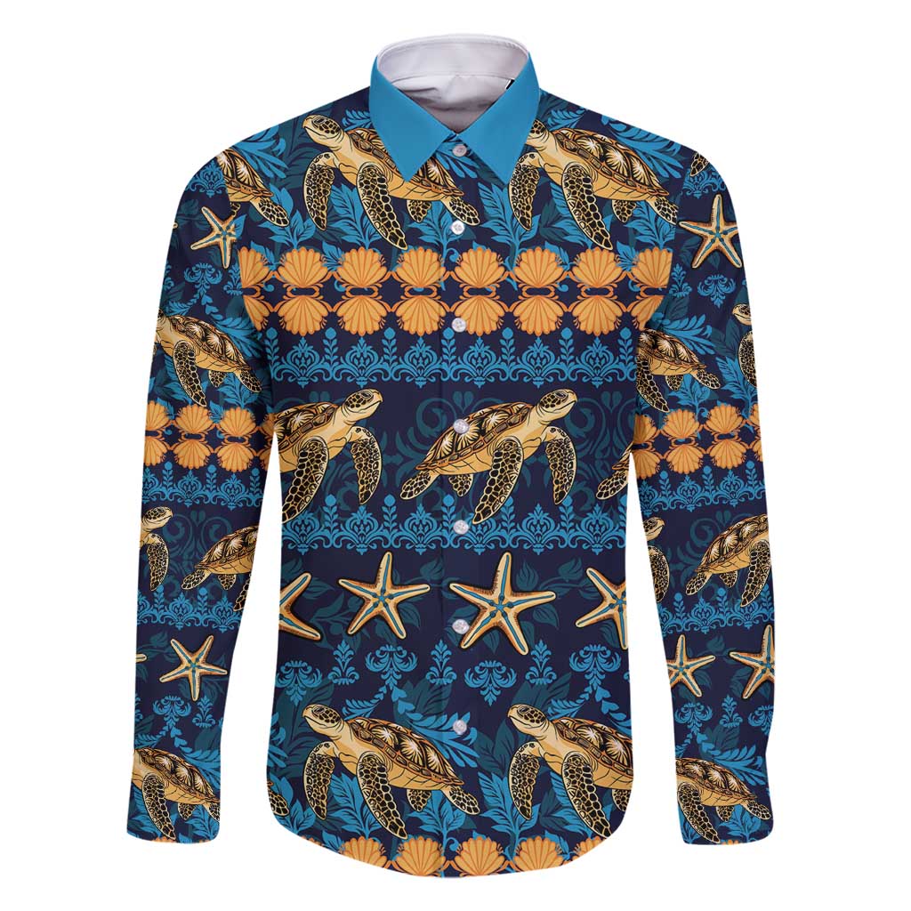 Hawaii Turtles Starfish Unique Pattern Family Matching Tank Maxi Dress and Hawaiian Shirt - Polynesian Pride