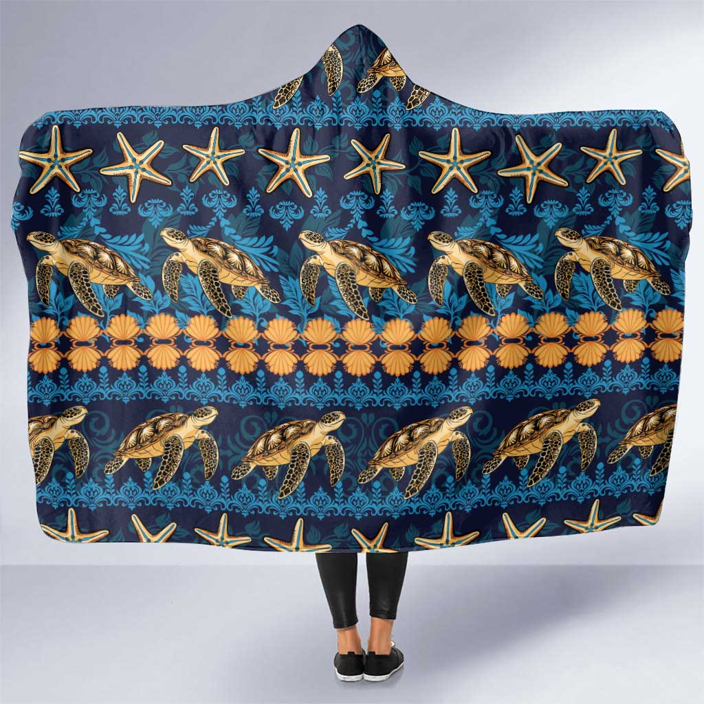Hawaii Turtles Starfish Unique Pattern Hooded Blanket LT01 One Size Blue - Polynesian Pride