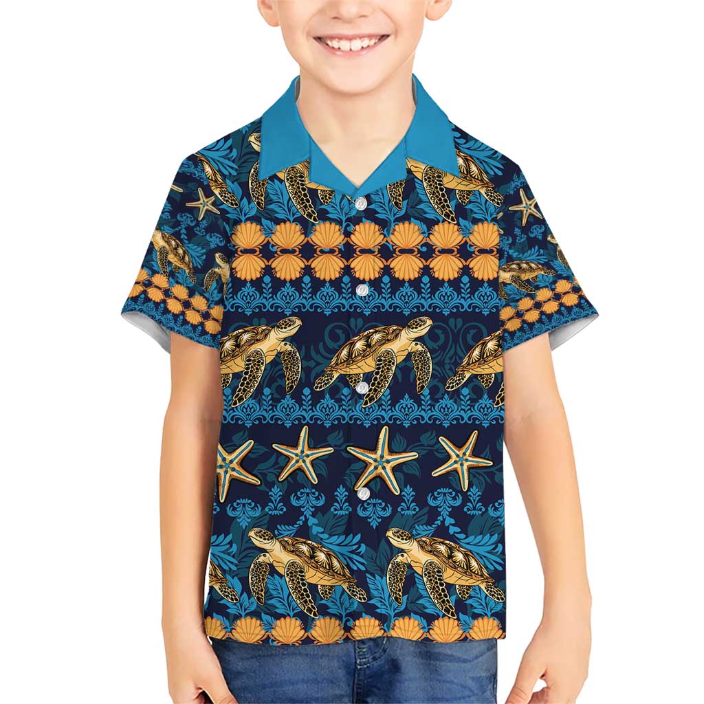 Hawaii Turtles Starfish Unique Pattern Kid Hawaiian Shirt LT01 Kid Blue - Polynesian Pride