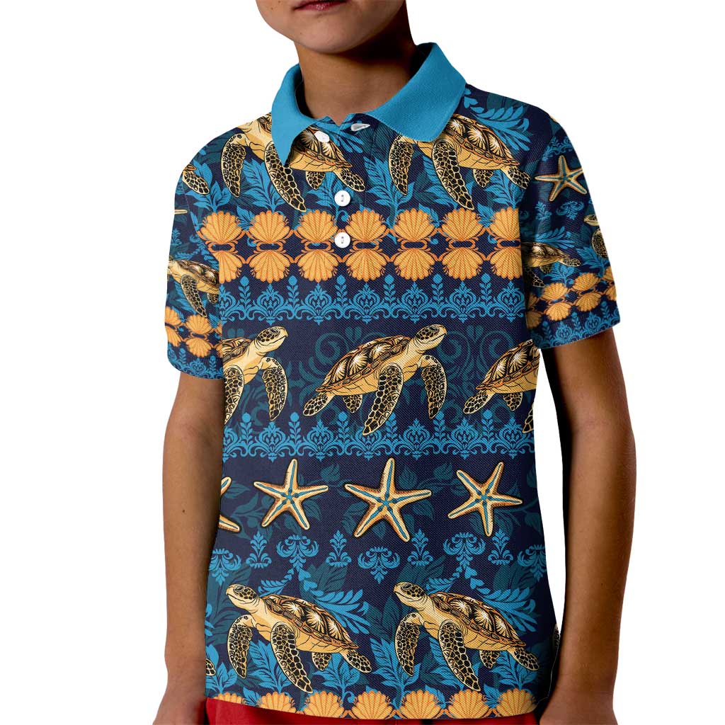 Hawaii Turtles Starfish Unique Pattern Kid Polo Shirt LT01 Kid Blue - Polynesian Pride