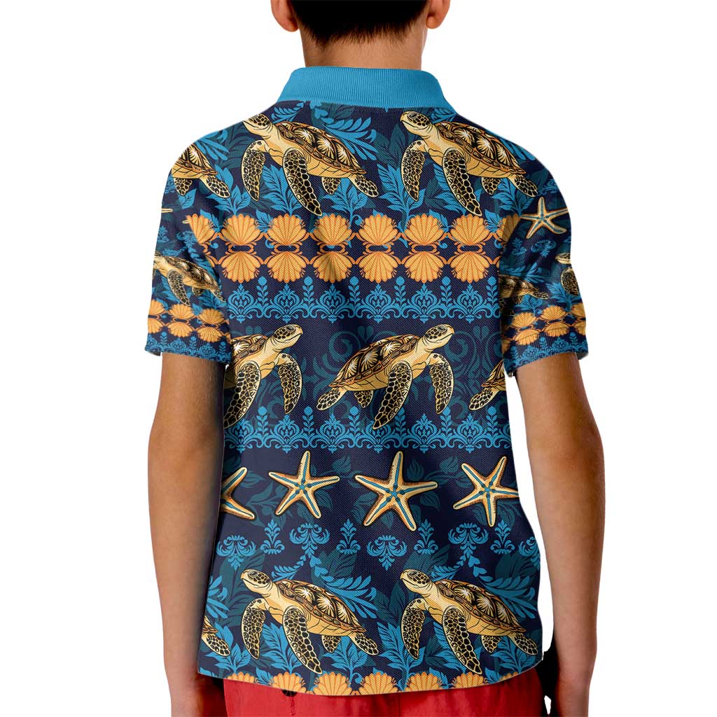 Hawaii Turtles Starfish Unique Pattern Kid Polo Shirt - Polynesian Pride