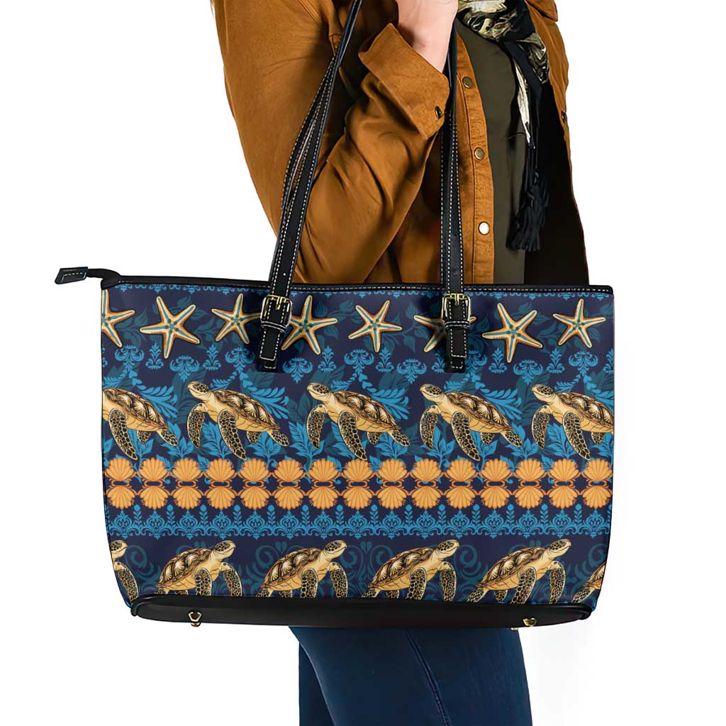 Hawaii Turtles Starfish Unique Pattern Leather Tote Bag LT01 - Polynesian Pride