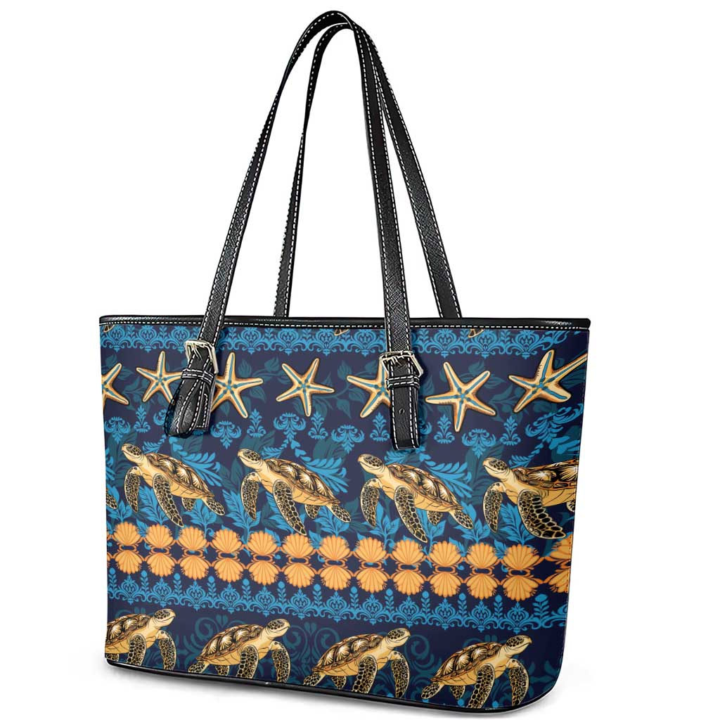 Hawaii Turtles Starfish Unique Pattern Leather Tote Bag LT01 - Polynesian Pride