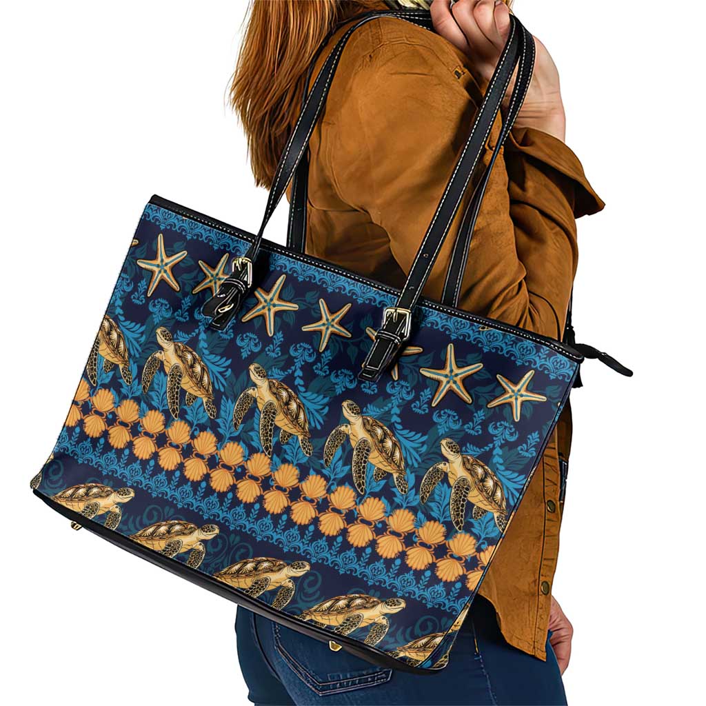 Hawaii Turtles Starfish Unique Pattern Leather Tote Bag LT01 - Polynesian Pride