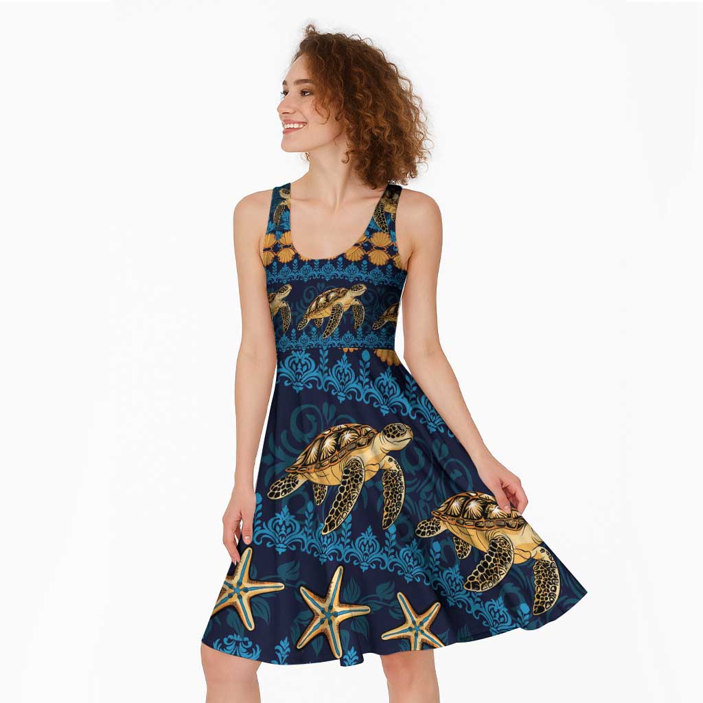 Hawaii Turtles Starfish Unique Pattern Midi Dress - Polynesian Pride