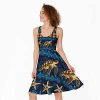 Hawaii Turtles Starfish Unique Pattern Midi Dress - Polynesian Pride