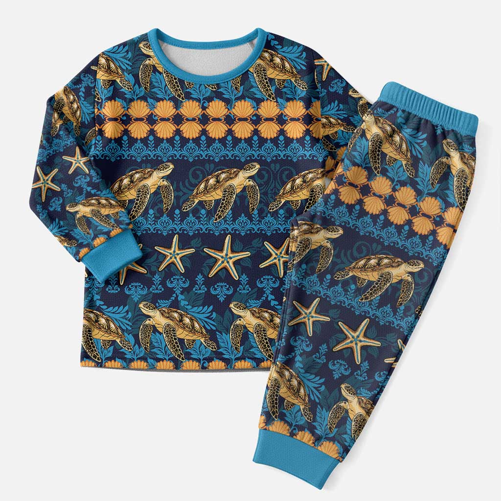 Hawaii Turtles Starfish Unique Pattern Christmas Pajama Set - Polynesian Pride