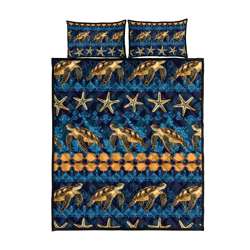 Hawaii Turtles Starfish Unique Pattern Quilt Bed Set - Polynesian Pride