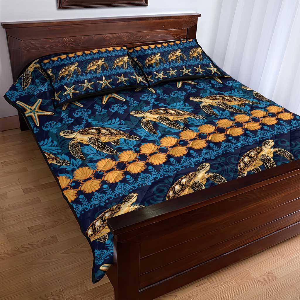 Hawaii Turtles Starfish Unique Pattern Quilt Bed Set - Polynesian Pride