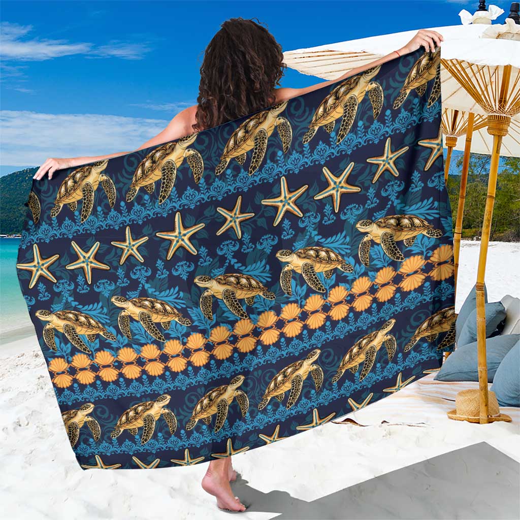 Hawaii Turtles Starfish Unique Pattern Sarong LT01 One Size 44 x 66 inches Blue - Polynesian Pride