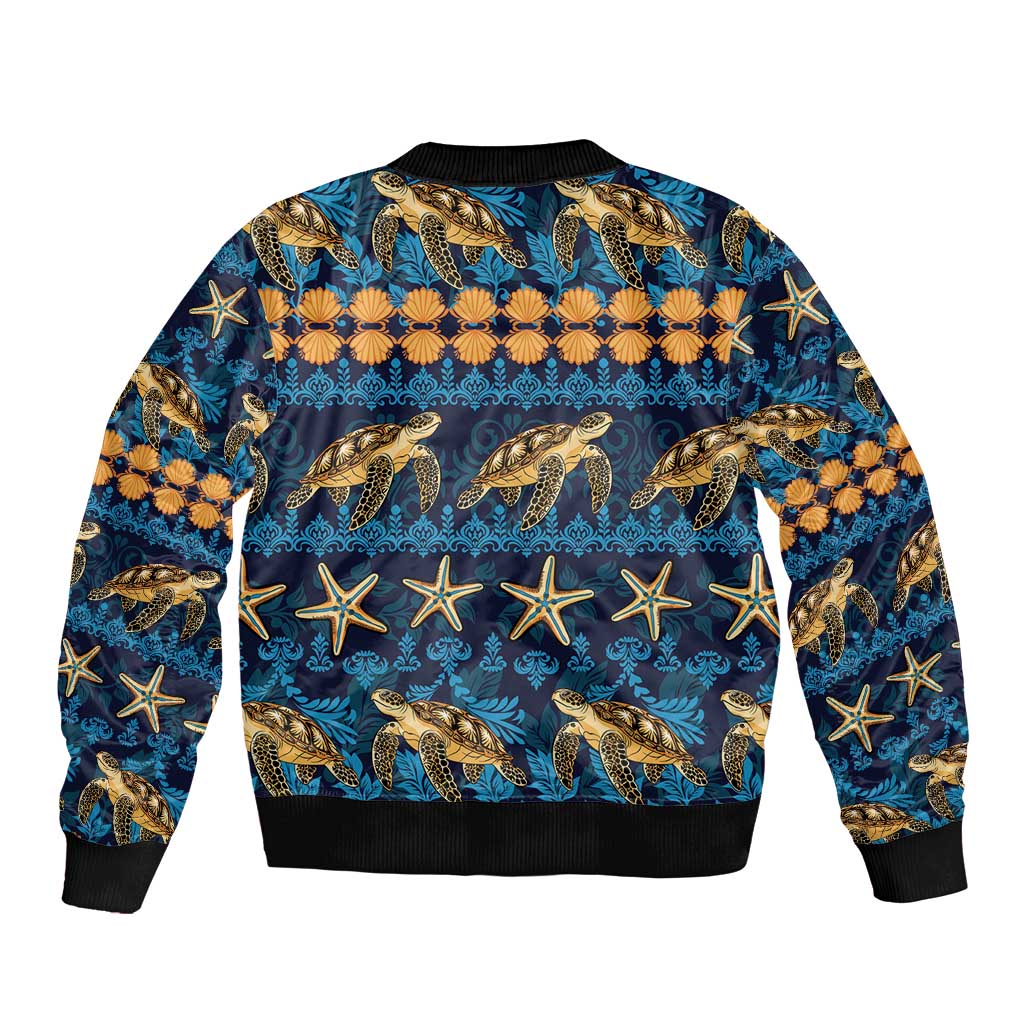 Hawaii Turtles Starfish Unique Pattern Sleeve Zip Bomber Jacket - Polynesian Pride