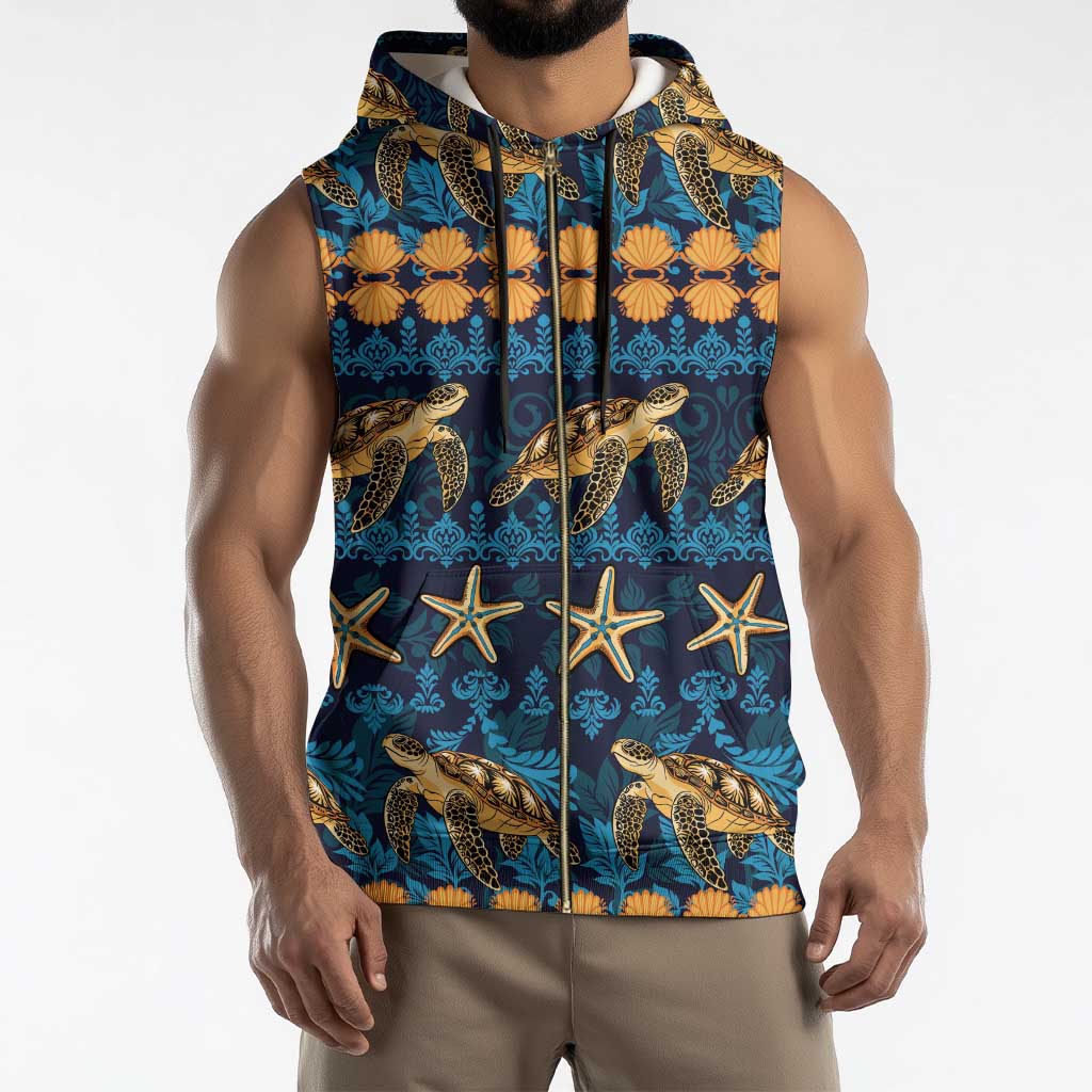 Hawaii Turtles Starfish Unique Pattern Sleeveless Zip Hoodie - Polynesian Pride
